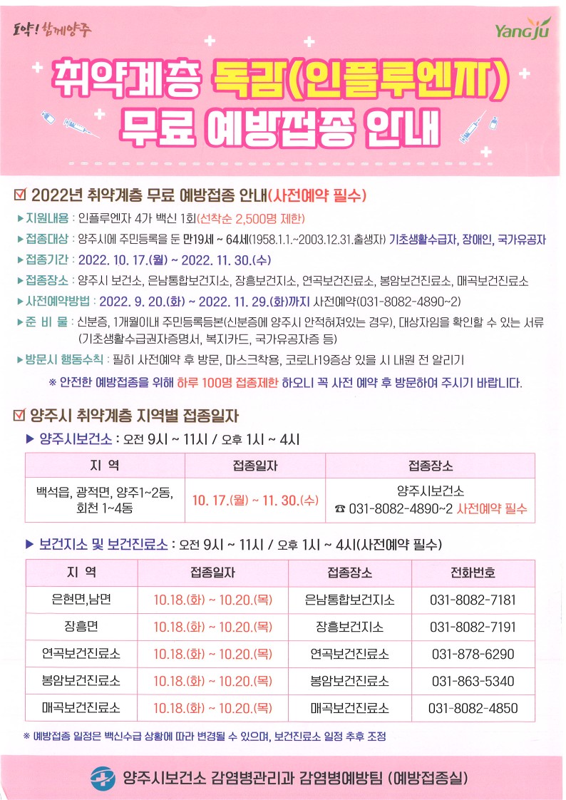 2022년 독감예방접종 시기, 아기 독감주사 백신 무료 대상자, 가격 7