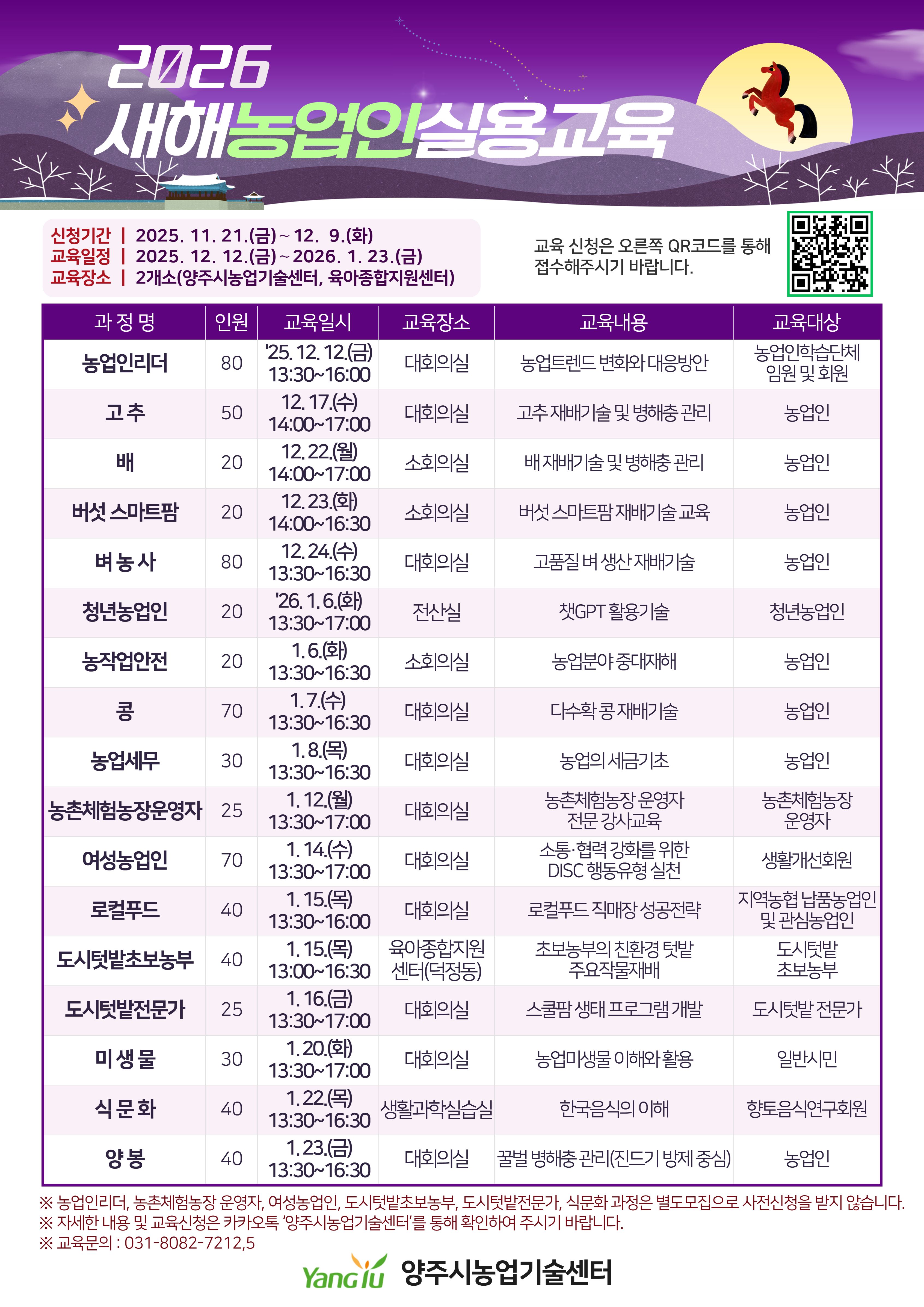양주시, ‘2026년 새해농업인실용교육’ 교육생 12월 9일까지 모집 이미지