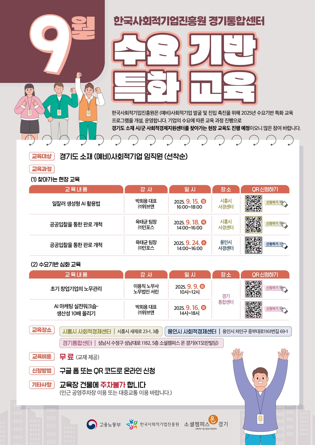 한국사회적기업진흥원 경기통합센터 9월 수요기반 특화 심화 교육 안내 이미지1