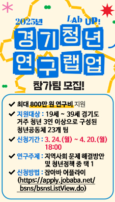 2025년 경기청년 연구 랩업(Lab up) 참여자 모집