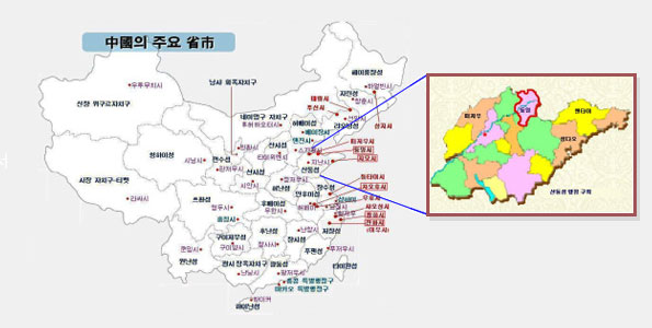 중국 산둥성 둥잉시 위치 약도 이미지