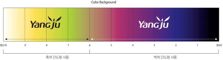 Color Background 흑백 단도형 사용시 명도0~6까지 백색단도형 사용, 명도6~10까지는 흑색 단도형을 사용하여야 합니다.